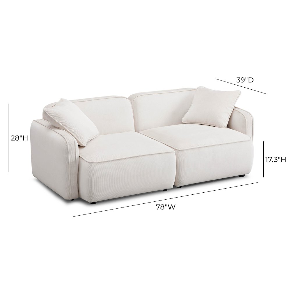 Travie White Sand Performance Corduroy Velvet Modular Loveseat. Picture 6