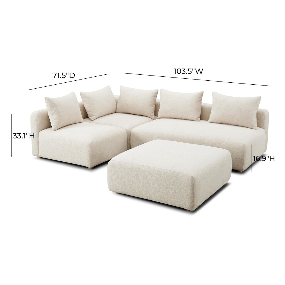 Hangover Cream Heavy Textured Fabric 4-Piece Modular Chaise Sectional. Picture 6