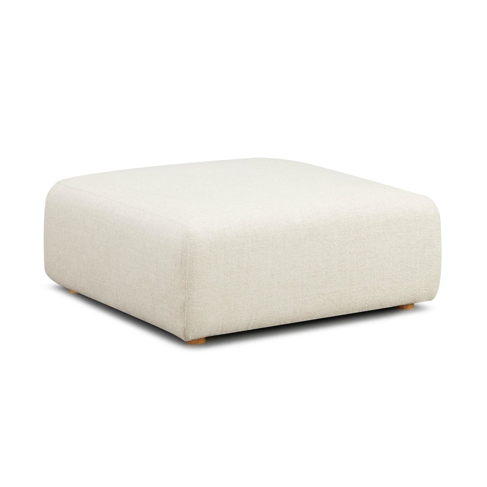Hangover Cream Heavy Textured Fabric Ottoman. Picture 1