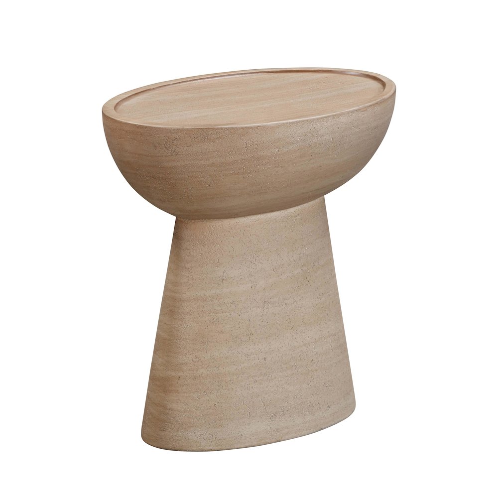 Eclipse Textured Faux Travertine Indoor / Outdoor Side Table. Picture 1