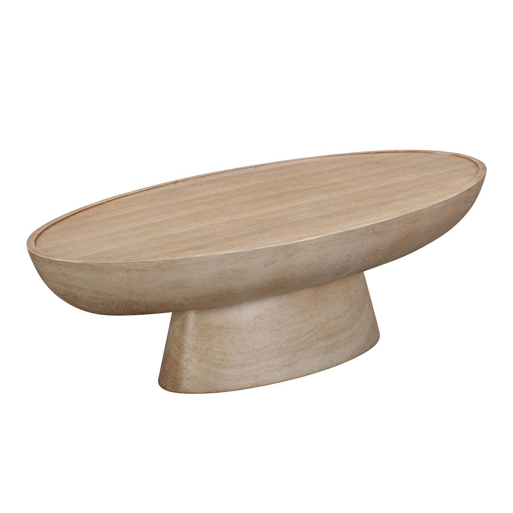 Eclipse Textured Faux Travertine Indoor / Outdoor Coffee Table. Picture 1