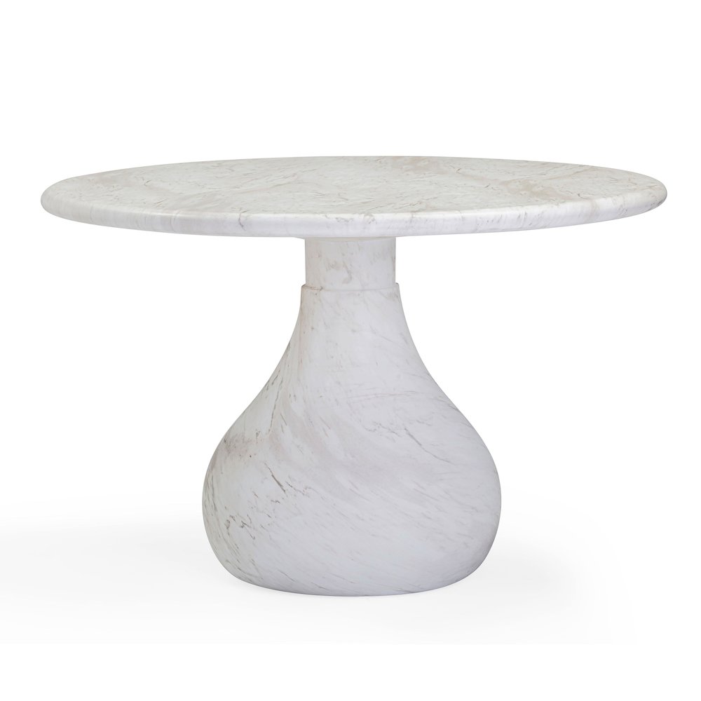 Smooch White Faux Marble Print Indoor / Outdoor 47" Round Dining Table. Picture 1