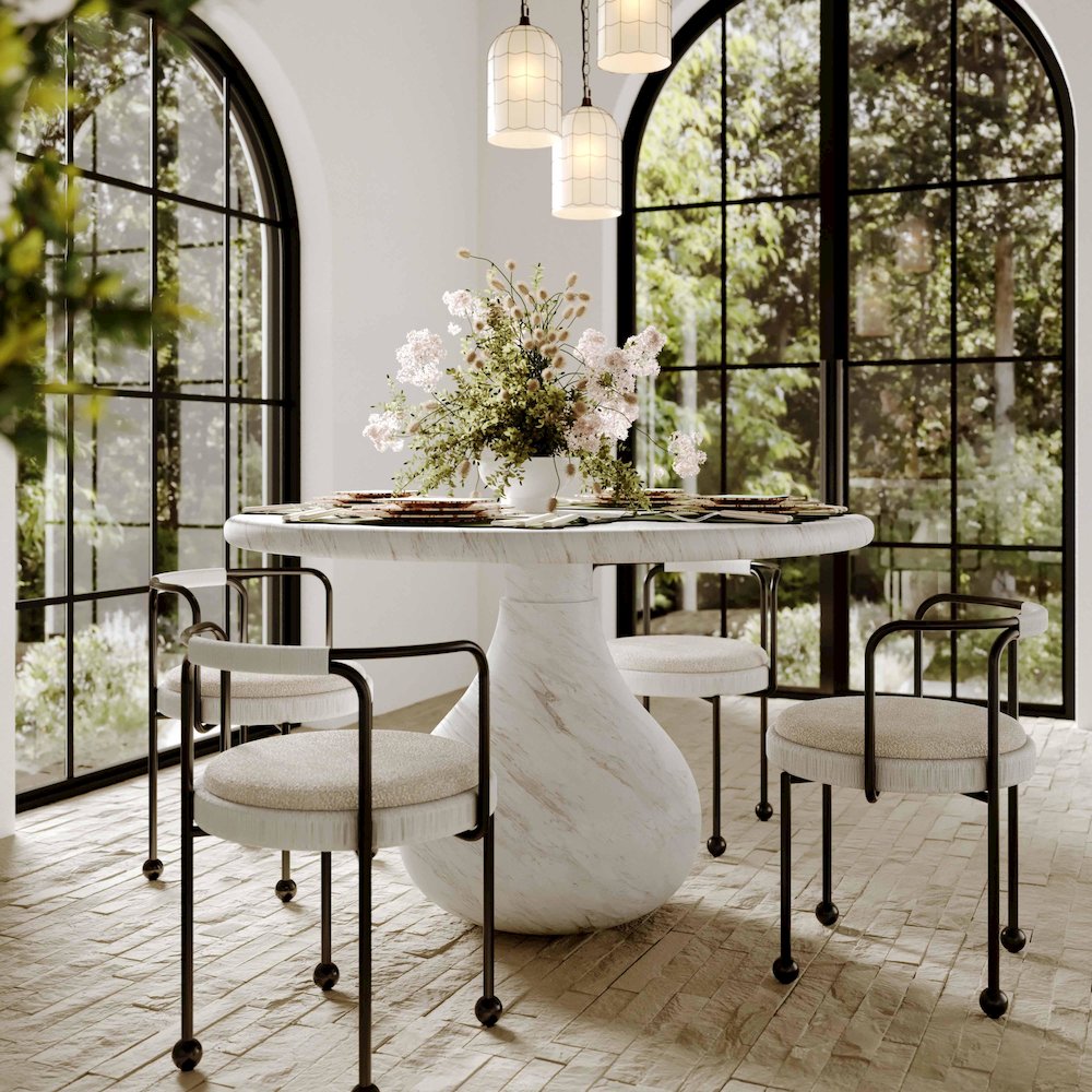Smooch White Faux Marble Print Indoor / Outdoor 47" Round Dining Table. Picture 2