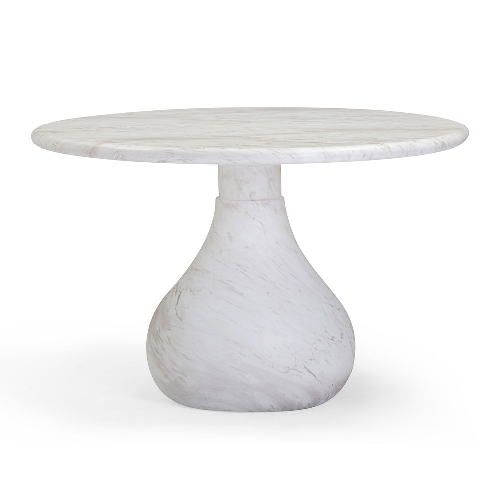 Smooch White Faux Marble Print Indoor / Outdoor 47" Round Dining Table. Picture 3