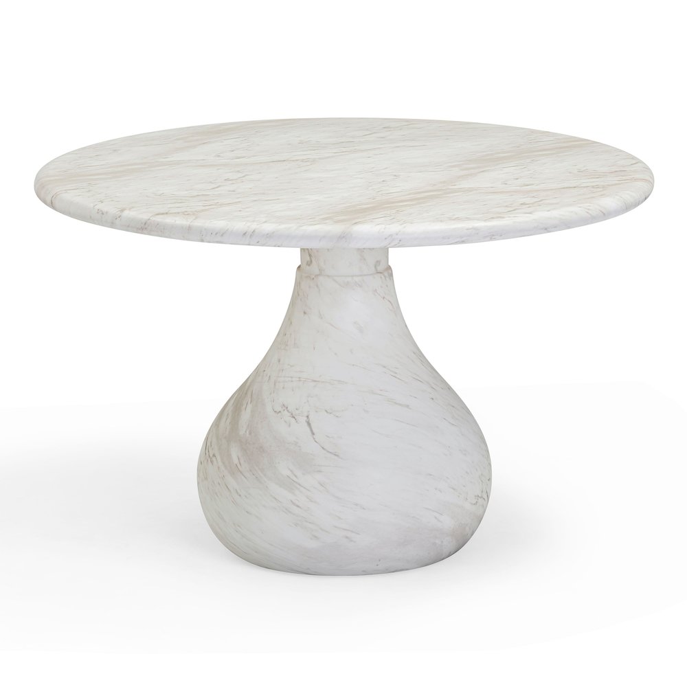 Smooch White Faux Marble Print Indoor / Outdoor 47" Round Dining Table. Picture 4