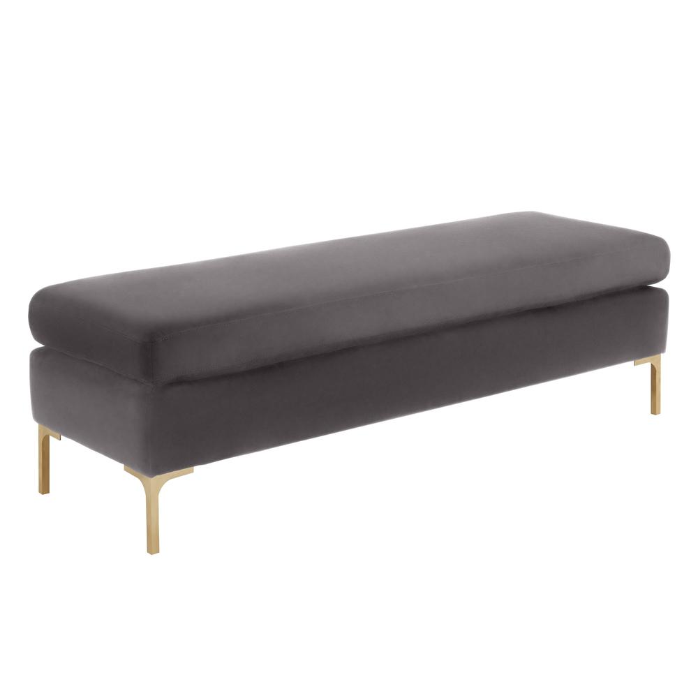Delilah Grey Velvet Bench. Picture 7