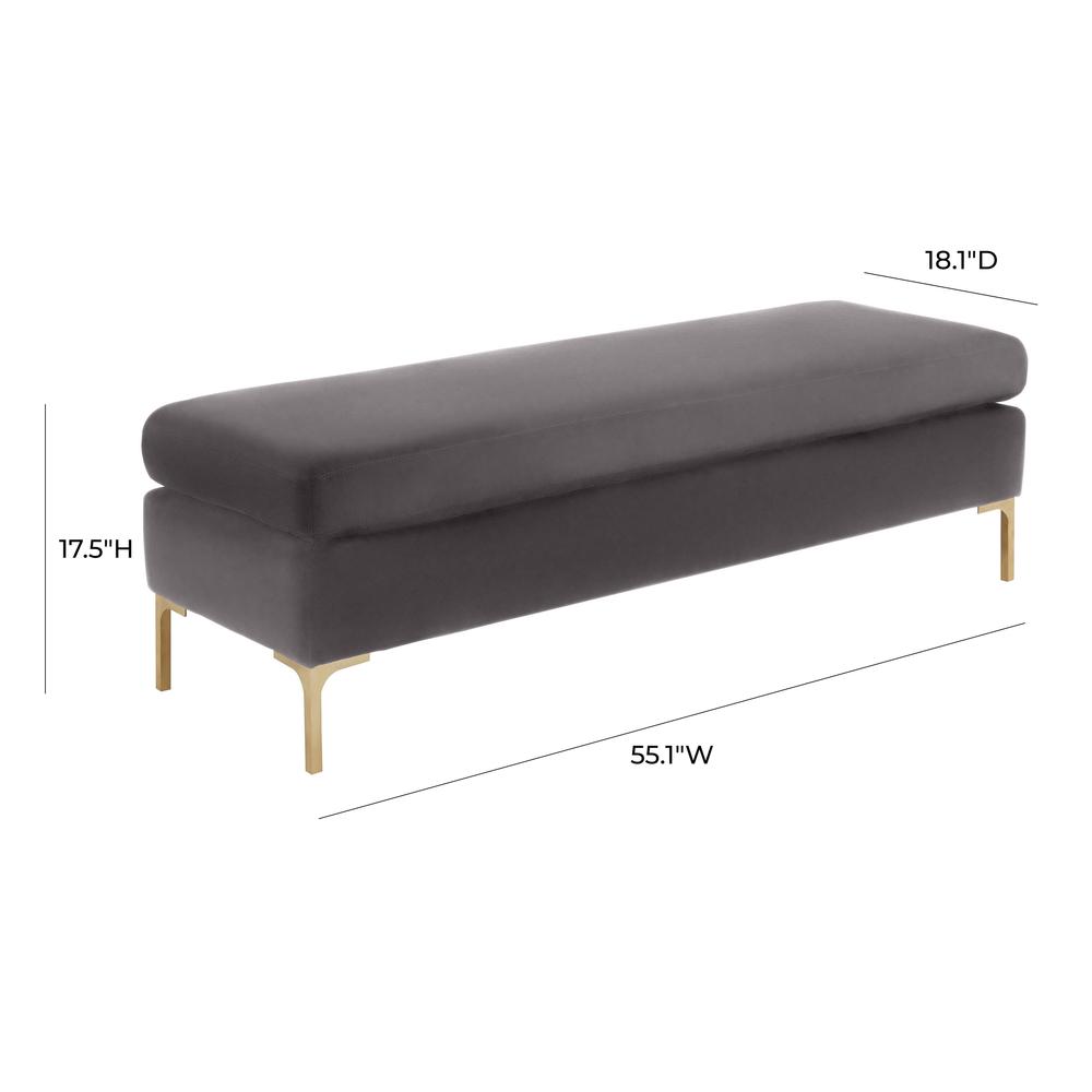 Delilah Grey Velvet Bench. Picture 3