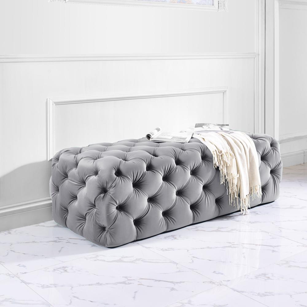 Kaylee Jumbo Grey Velvet Ottoman. Picture 2