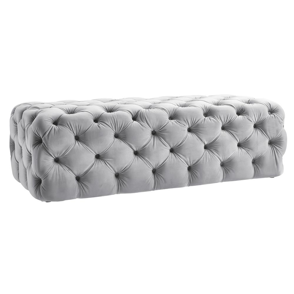 Kaylee Jumbo Grey Velvet Ottoman. Picture 1