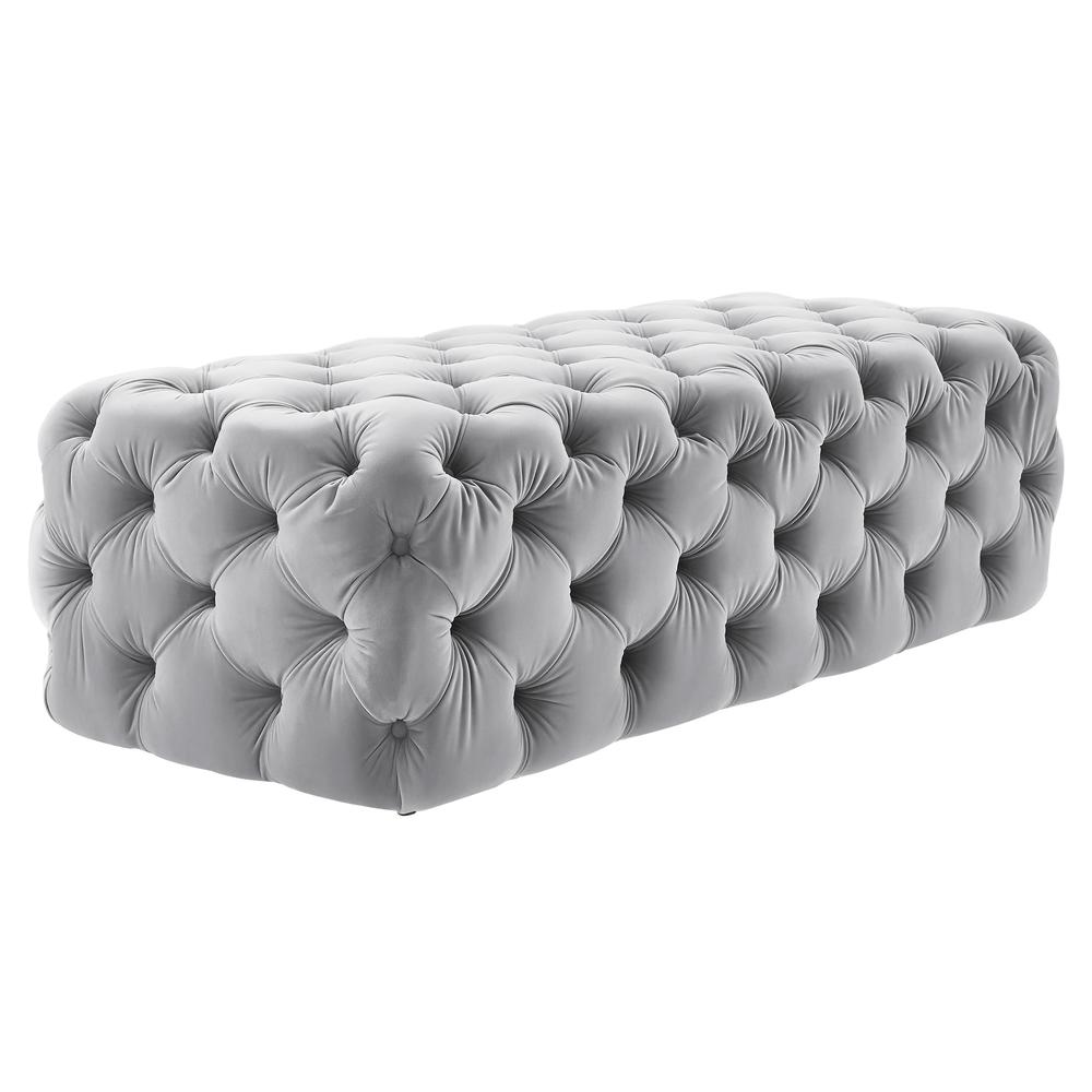 Kaylee Jumbo Grey Velvet Ottoman. Picture 3