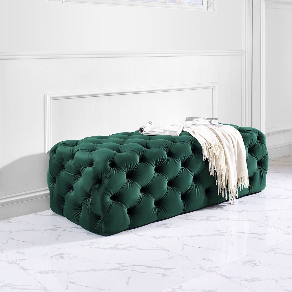 Kaylee Jumbo Green Velvet Ottoman. Picture 7