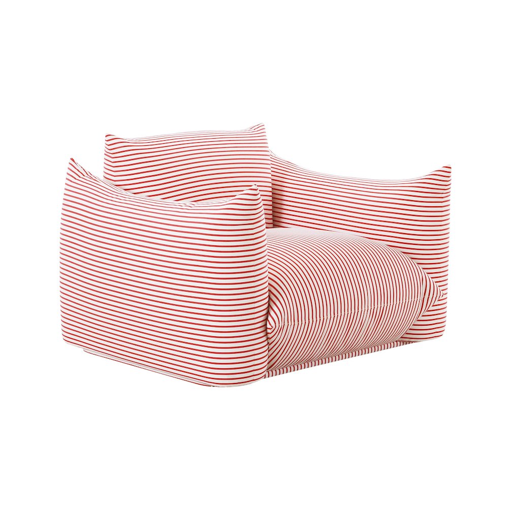 Saint Tropez Pearl and Red Striped Stuffed Outdoor Armchair. Picture 1