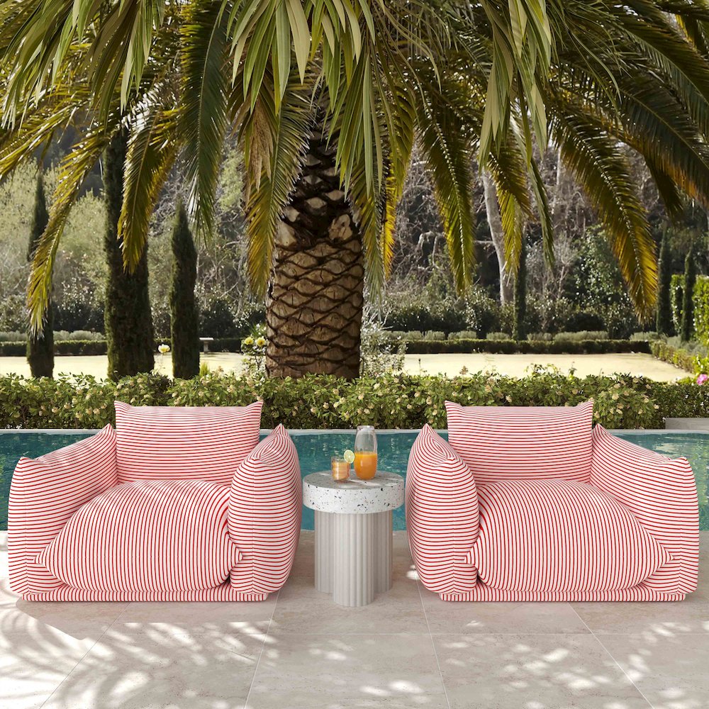 Saint Tropez Pearl and Red Striped Stuffed Outdoor Armchair. Picture 2