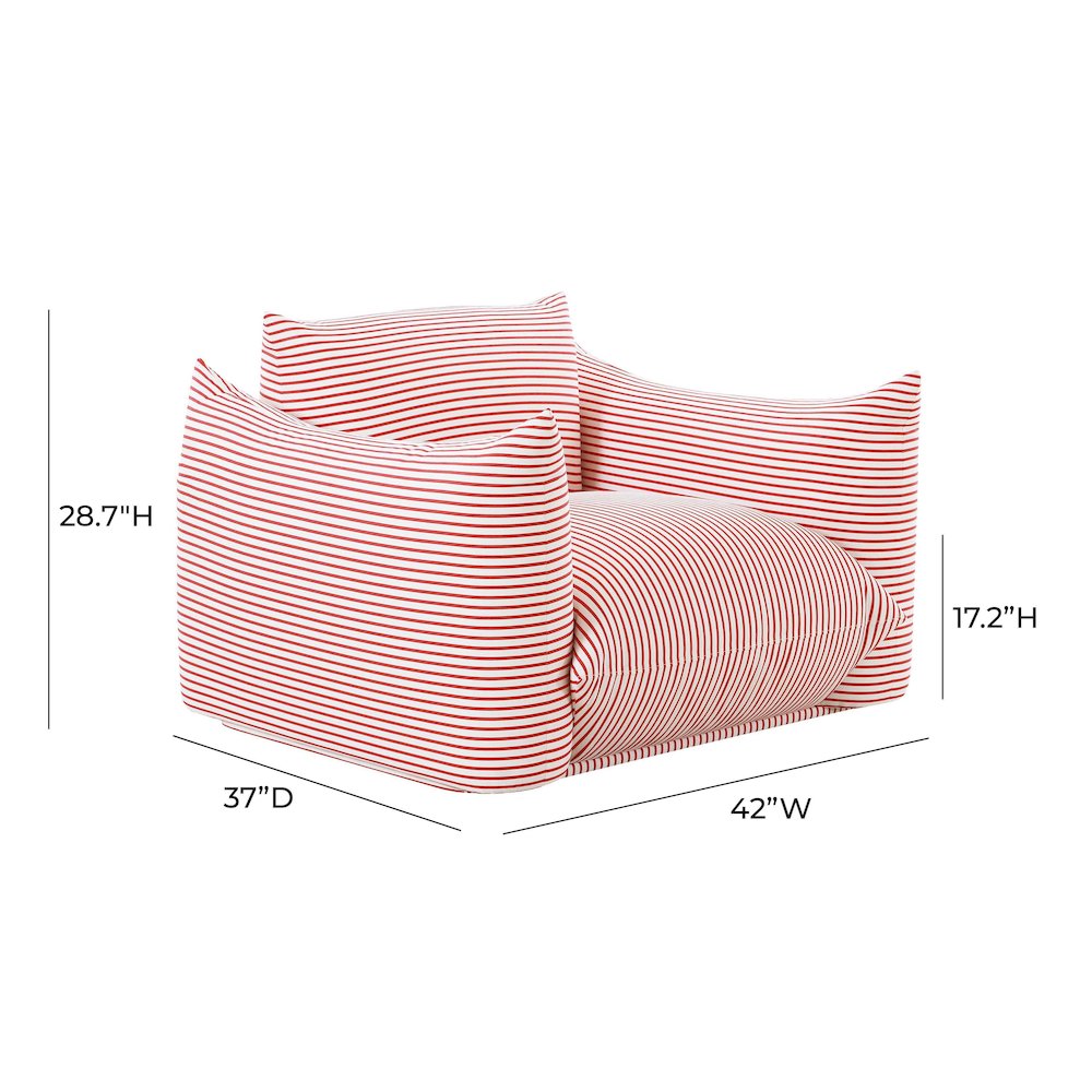 Saint Tropez Pearl and Red Striped Stuffed Outdoor Armchair. Picture 6
