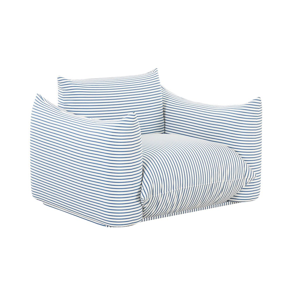 Saint Tropez Pearl and Blue Striped Stuffed Outdoor Armchair. Picture 1