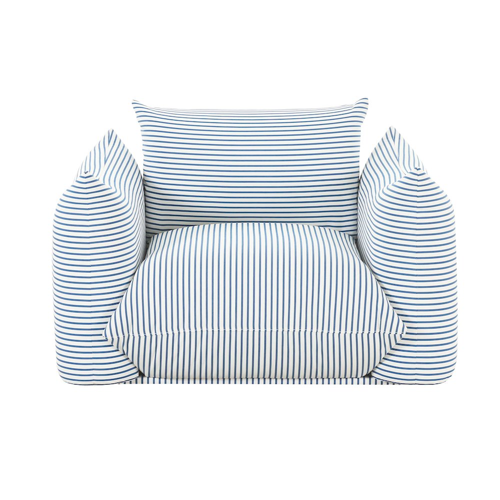 Saint Tropez Pearl and Blue Striped Stuffed Outdoor Armchair. Picture 3
