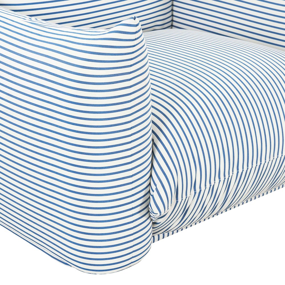 Saint Tropez Pearl and Blue Striped Stuffed Outdoor Armchair. Picture 5