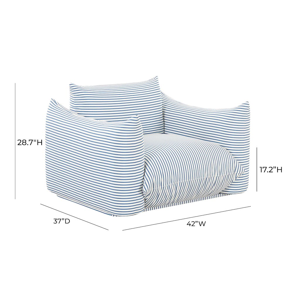 Saint Tropez Pearl and Blue Striped Stuffed Outdoor Armchair. Picture 6