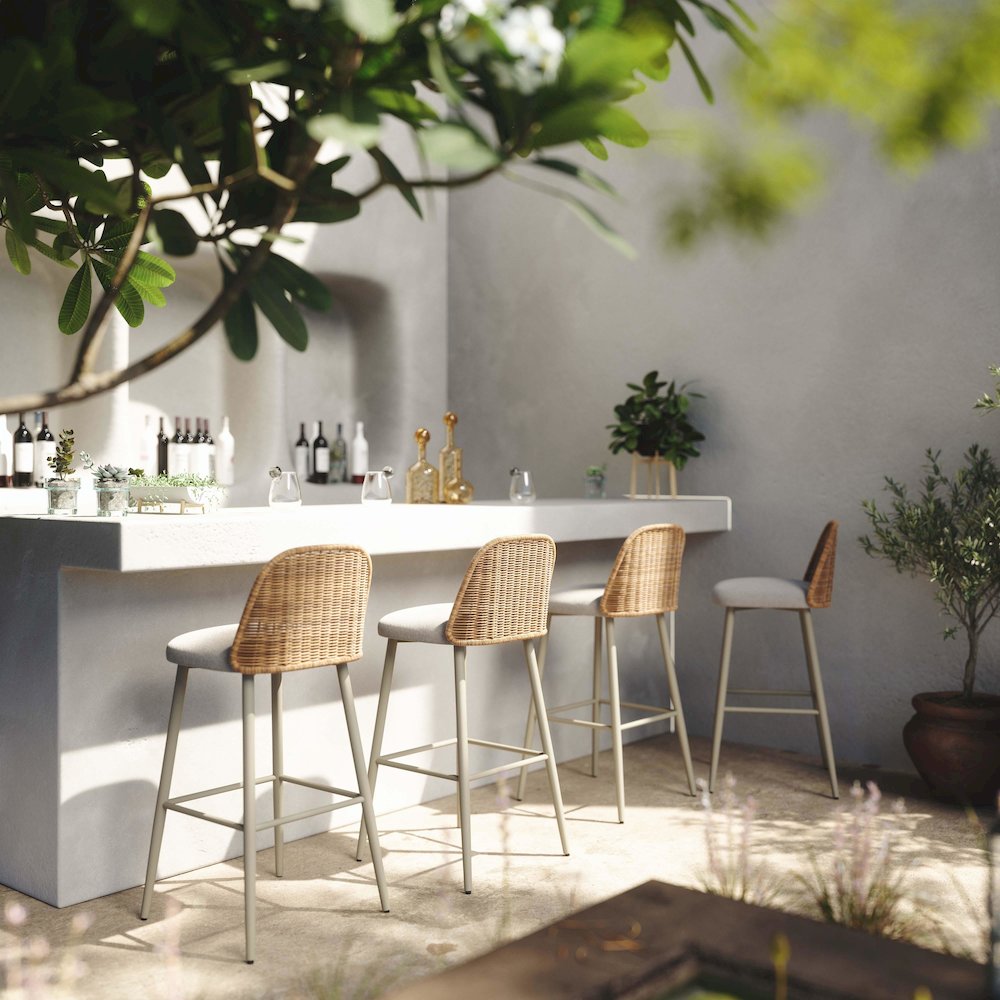 Alexa Cream Performance Fabric Outdoor Counter Stool. Picture 2