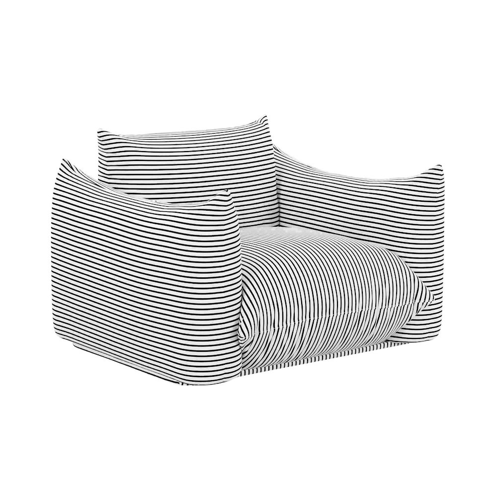 Saint Tropez Pearl and Black Striped Stuffed Outdoor Armchair. Picture 1