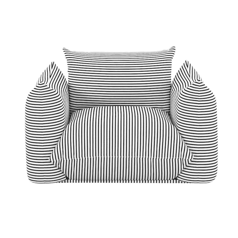 Saint Tropez Pearl and Black Striped Stuffed Outdoor Armchair. Picture 3