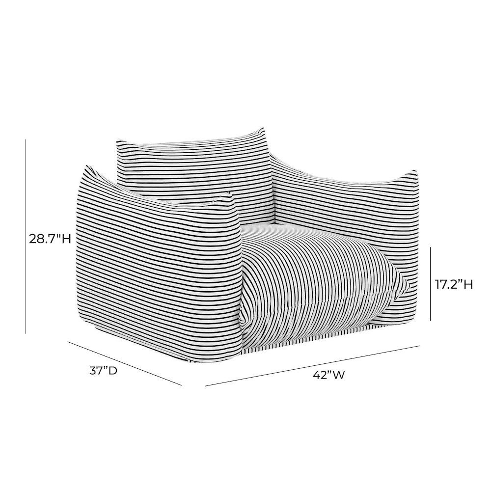 Saint Tropez Pearl and Black Striped Stuffed Outdoor Armchair. Picture 6