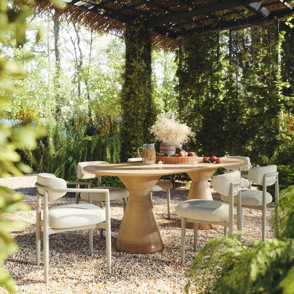Annika Cream Textured Outdoor Dining Arm Chair. Picture 2