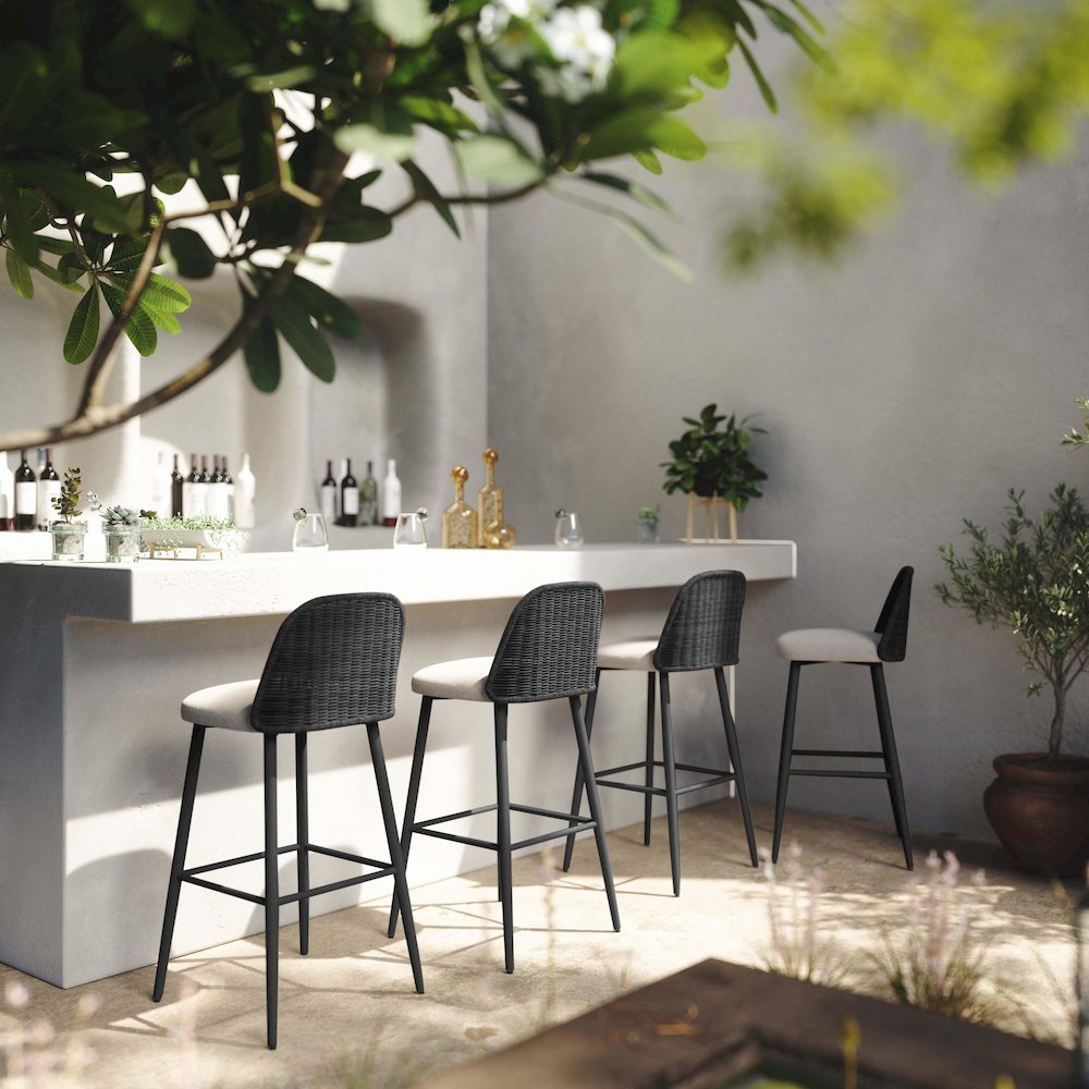 Alexa Black Rattan Performance Fabric Counter Stool. Picture 2