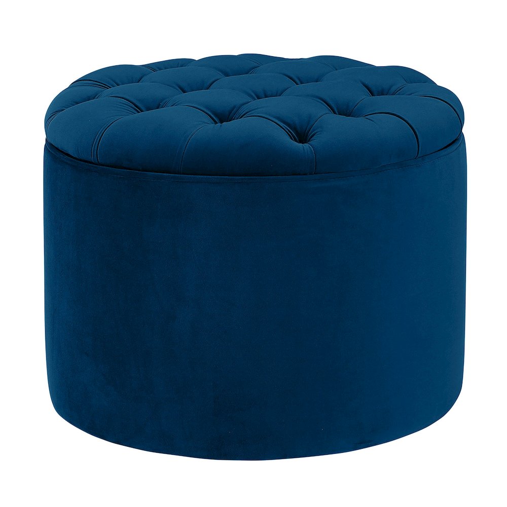 Queen Navy Velvet Storage Ottoman. Picture 1