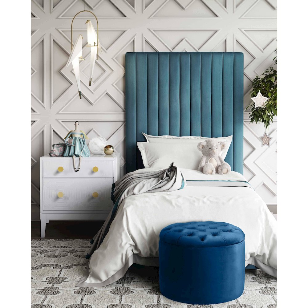 Queen Navy Velvet Storage Ottoman. Picture 2