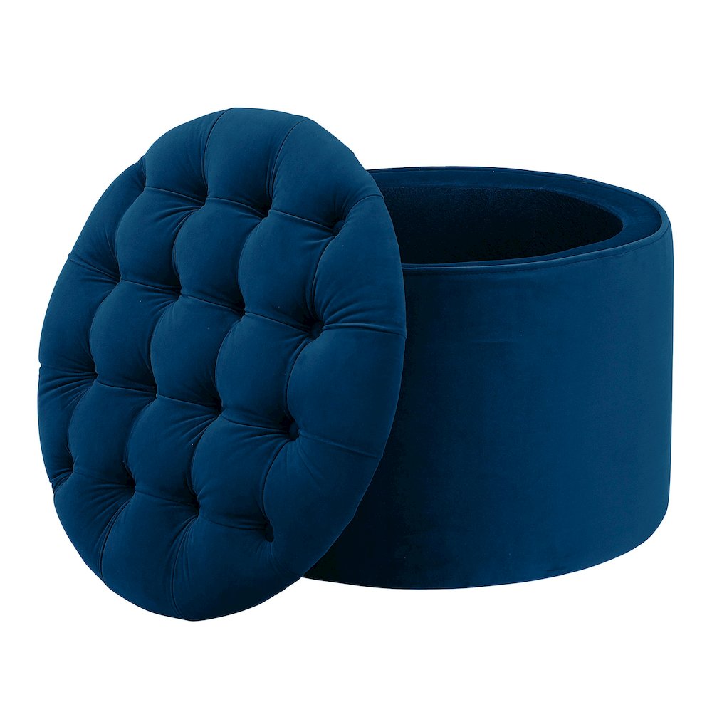 Queen Navy Velvet Storage Ottoman. Picture 3