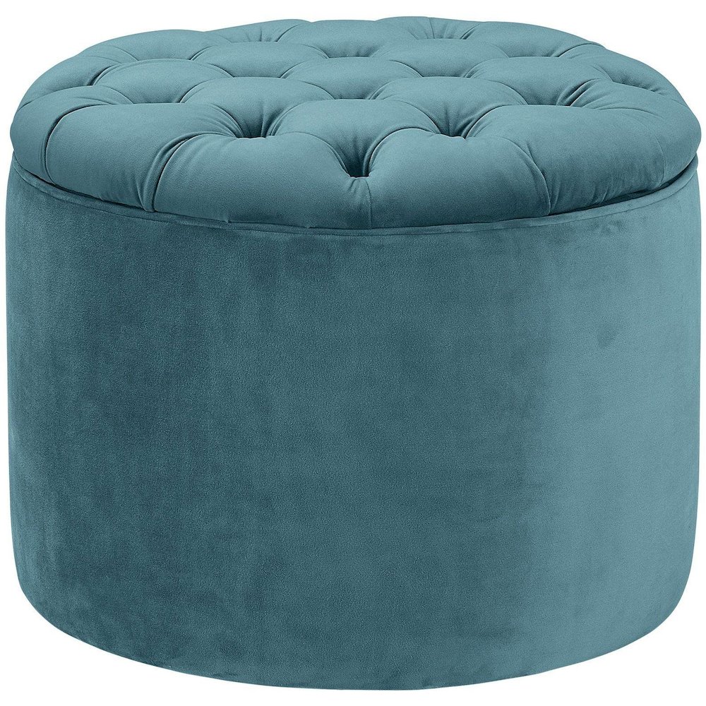 Queen Sea Blue Velvet Storage Ottoman. Picture 1