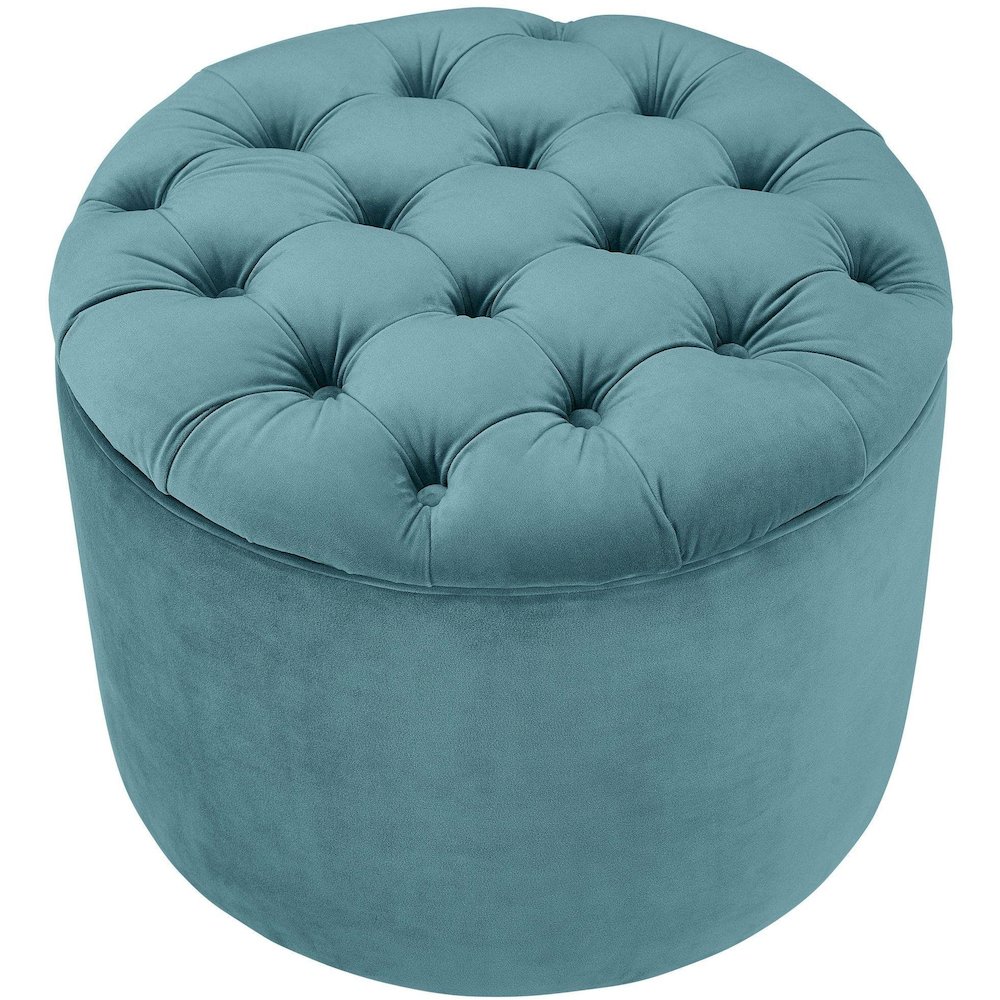 Queen Sea Blue Velvet Storage Ottoman. Picture 3