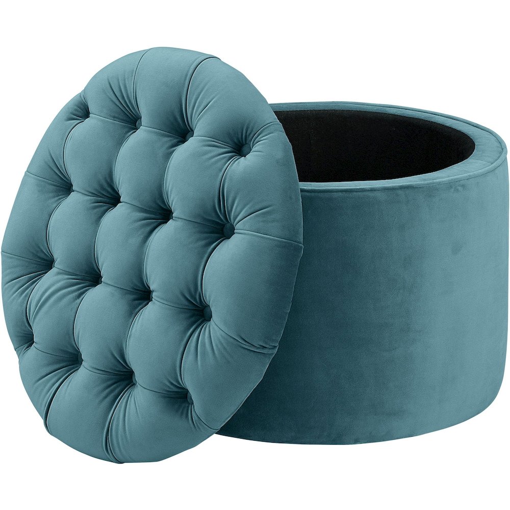 Queen Sea Blue Velvet Storage Ottoman. Picture 4