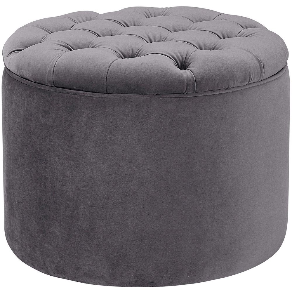 Queen Grey Velvet Storage Ottoman. Picture 1