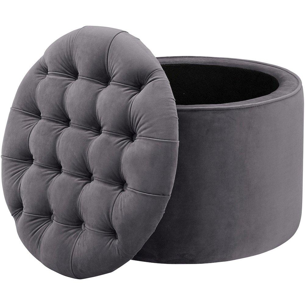 Queen Grey Velvet Storage Ottoman. Picture 4