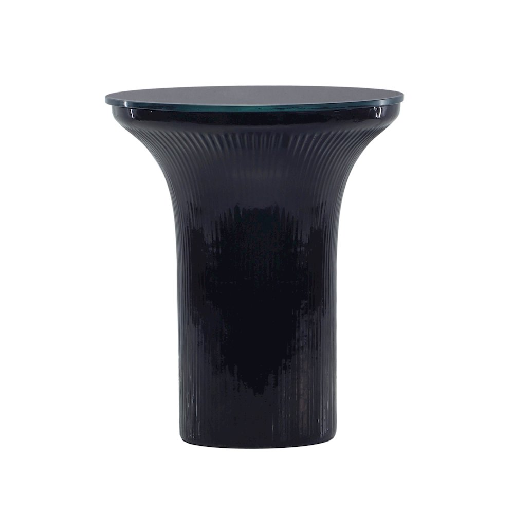 Cassandra Midnight Blue Glass Flared Side Table. Picture 1