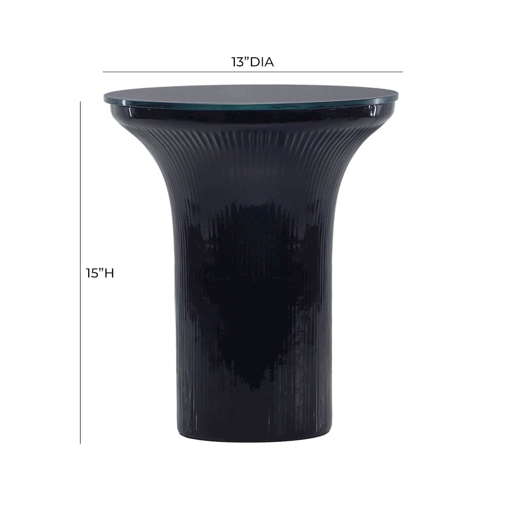 Cassandra Midnight Blue Glass Flared Side Table. Picture 5