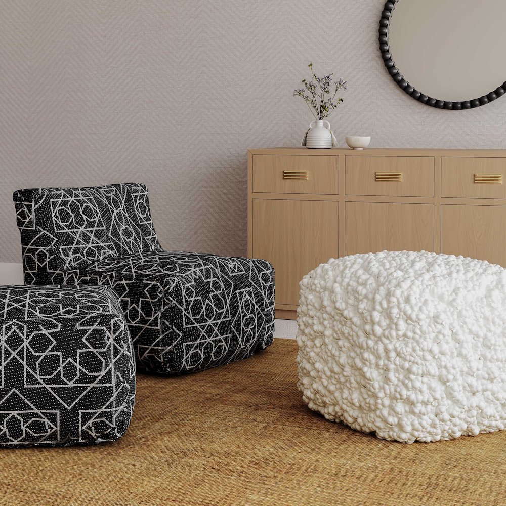 Cathy Cream Woven Pouf. Picture 2