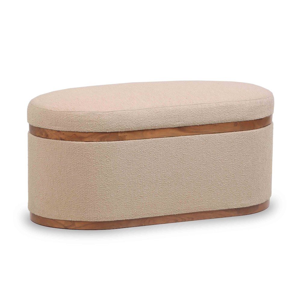 Olivier Ivory Boucle Oval Storage Ottoman. Picture 1