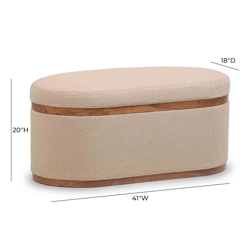 Olivier Ivory Boucle Oval Storage Ottoman. Picture 9