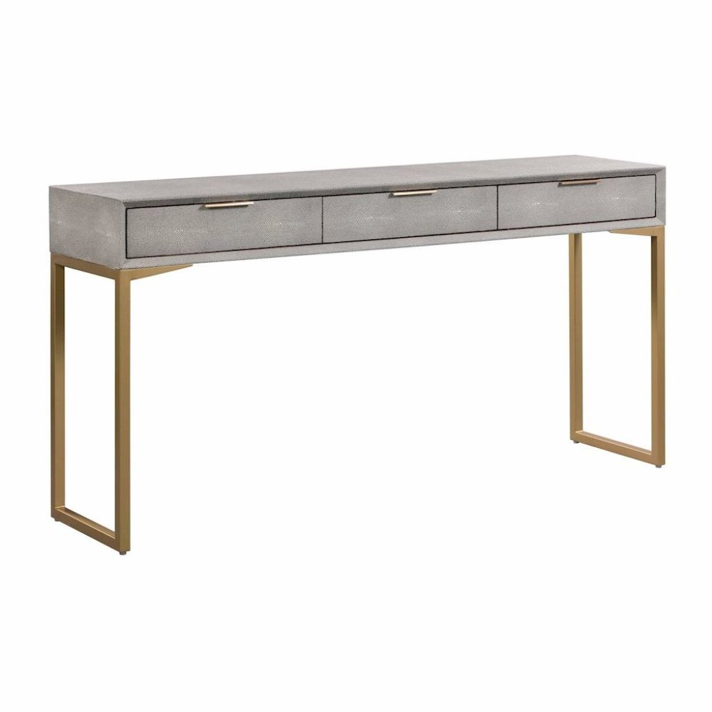 Gray Entryway Table With Storage And Gold Legs, A Console With 3 Drawers. Picture 1