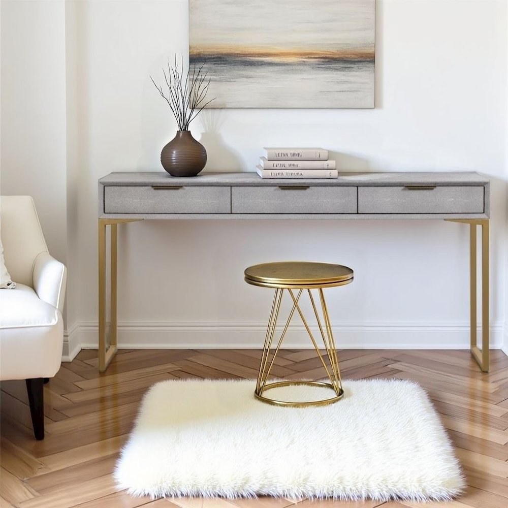 Gray Entryway Table With Storage And Gold Legs, A Console With 3 Drawers. Picture 3