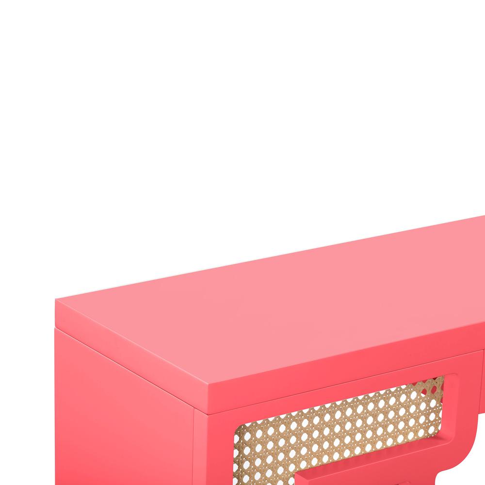 Suzie Coral Pink & Rattan Console Table. Picture 4