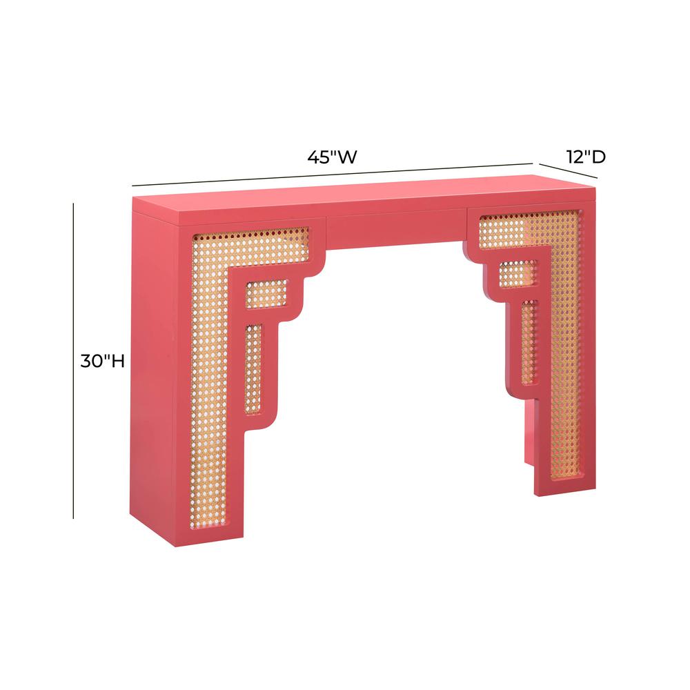 Suzie Coral Pink & Rattan Console Table. Picture 5