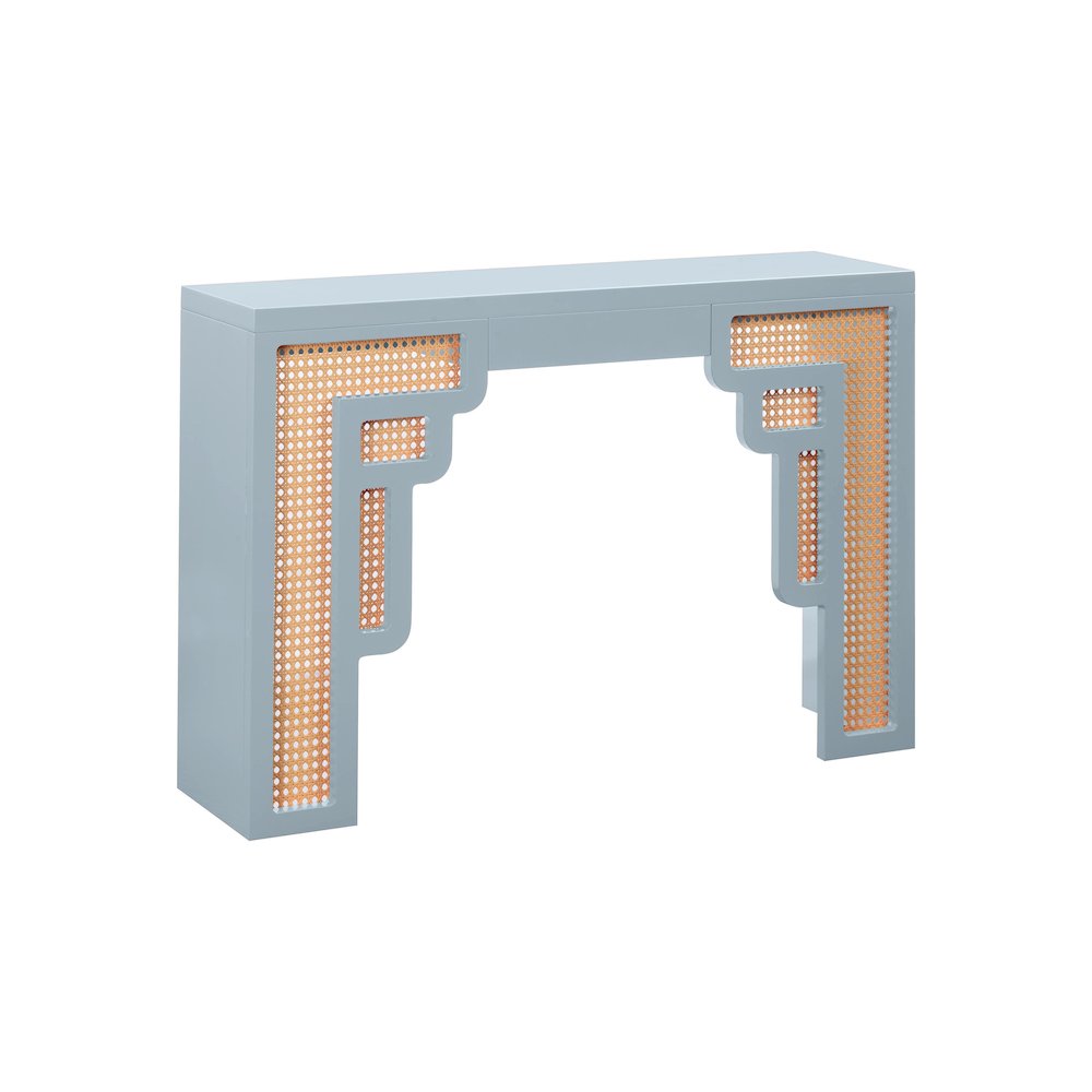 Suzie Pastel Blue & Rattan Console Table. Picture 1
