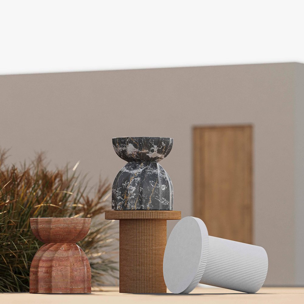 Darcy Faux Travertine Concrete Side Table. Picture 2