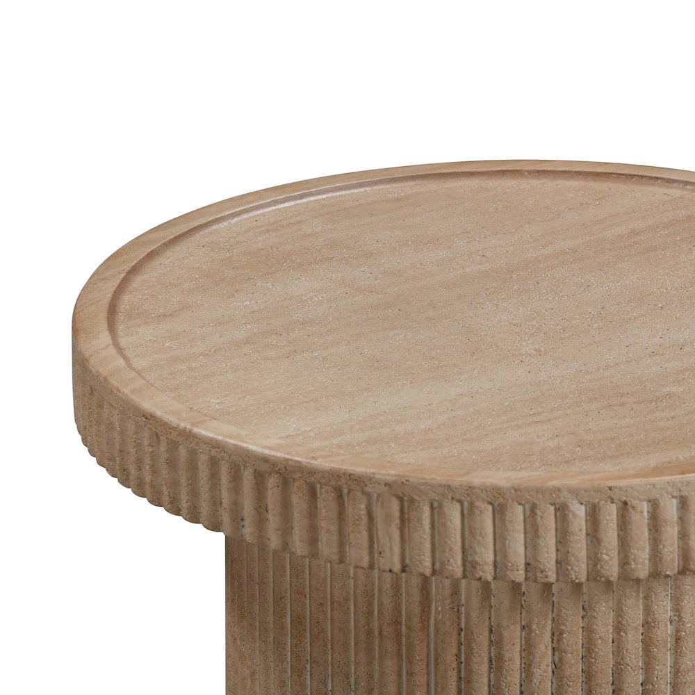 Darcy Faux Travertine Concrete Side Table. Picture 4