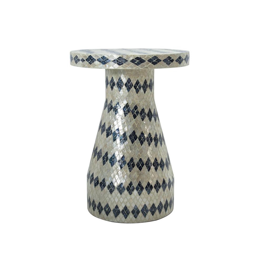 Halio Cream & Blue Checkered Shell Side Table. Picture 2