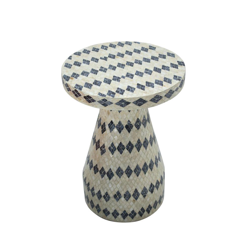 Halio Cream & Blue Checkered Shell Side Table. Picture 3